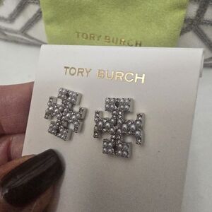 Tory Burch Gray Crystal Stud Earrings
